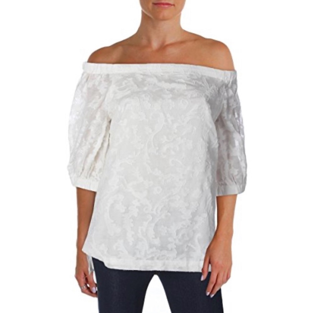 RALPH LAUREN Womens crème Silk Blend Off The Shoulder Casual Top